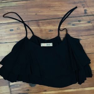 Black Crop Top with Ruffle Bottom